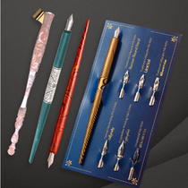 English floral Gothic writing wooden dip pen set Hook pen