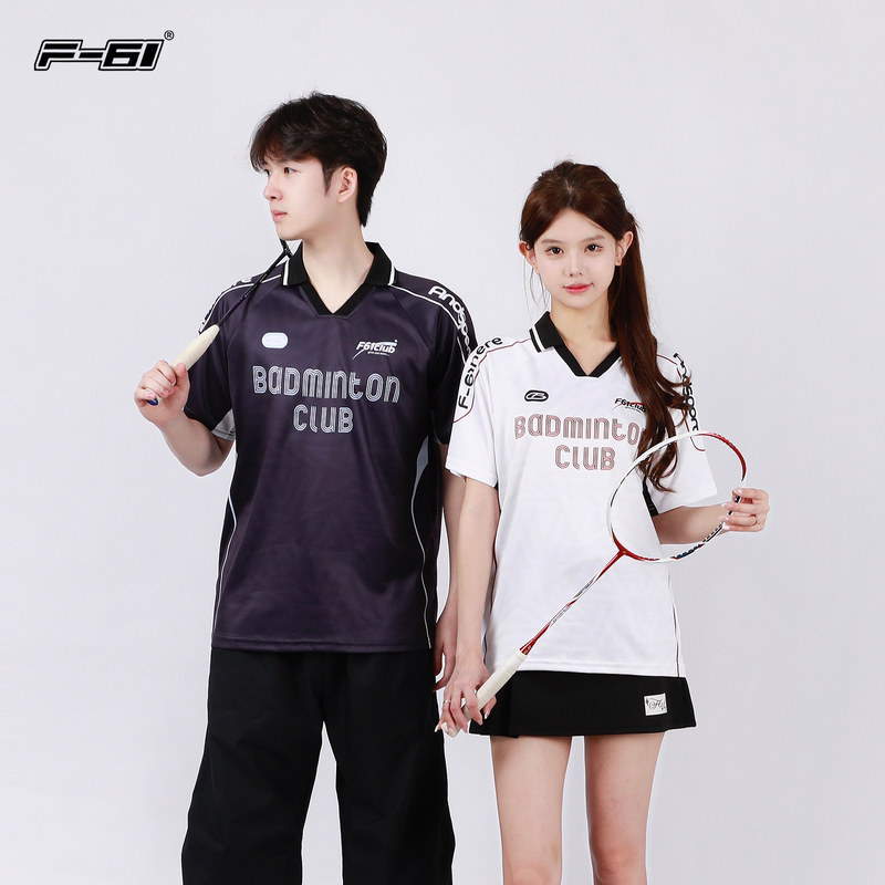 F61 New Red Arc Badminton Clothing for Men and Women, Quick-Drying Short-Sleeved 150g Breathable Sportswear Mesh Fabric T-Shirt