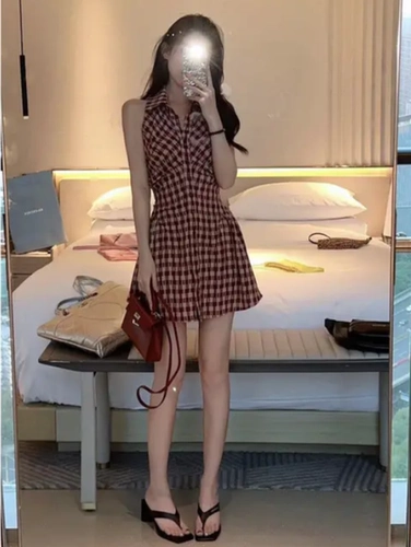 Ретро топ с чашечками, летнее платье, юбка, приталенный корсет, мини-юбка, воротник поло, А-силуэт