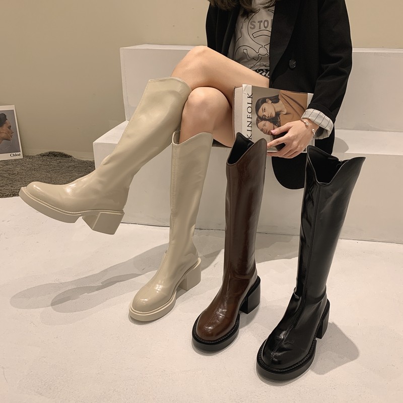 Jiabu fake boots women's 2022 spring and autumn single boots new but knee-high boots tall thick legs thin knight boots