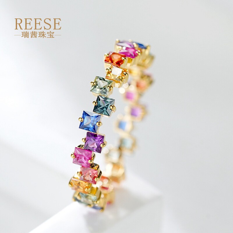 【Rainbow Candy】18K Gold Rainbow Gradient Ring with Colorful Sapphire Rings, Piano-Shaped Small Sugar Cube Stackable Rings 【Rainbow Candy】18K Gold Rainbow Gradient Ring with Colorful Sapphire Rings, Piano-Shaped Small Sugar Cube Stackable Rings
