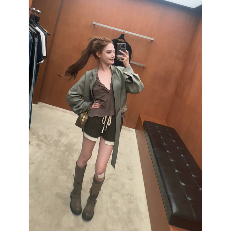Lin You New Color Sage Jacket X New Color Ro Suede Shorts Lin You New Color Sage Jacket X New Color Ro Suede Shorts