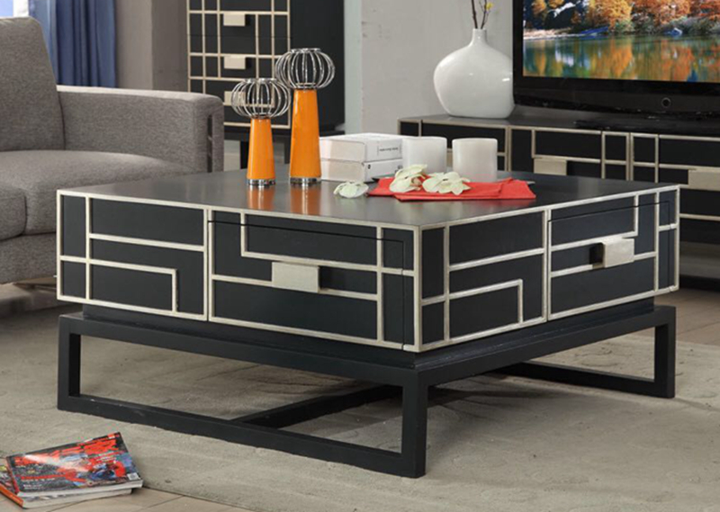 Light luxury new Chinese style coffee table post modern square a few combination square black lacquer coffee table living room with drawer storage coffee table