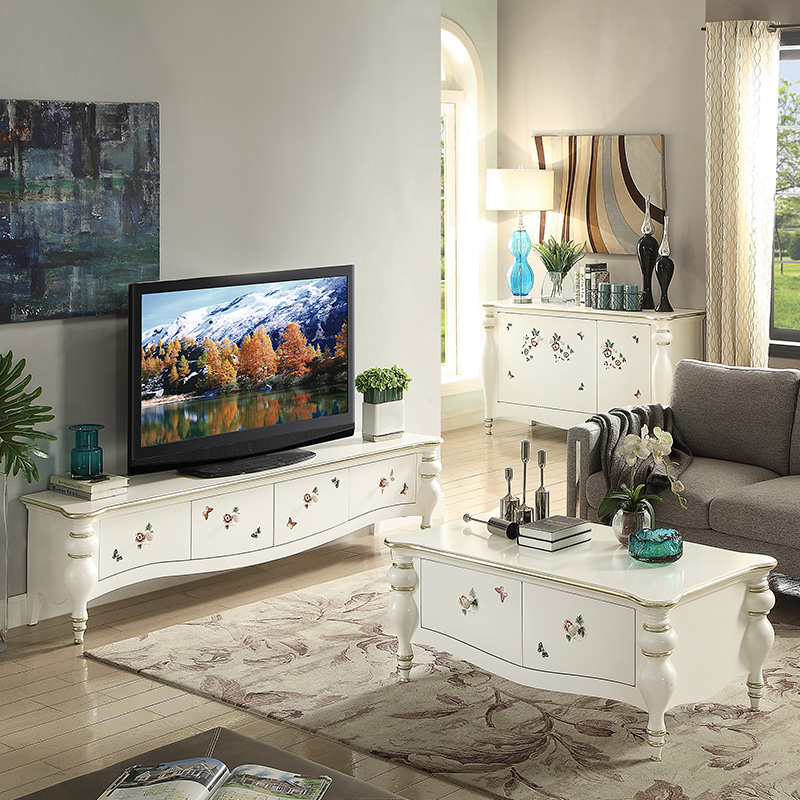 European-style painted coffee table simple small apartment living room long coffee table European-style coffee table TV cabinet combination simple European coffee table