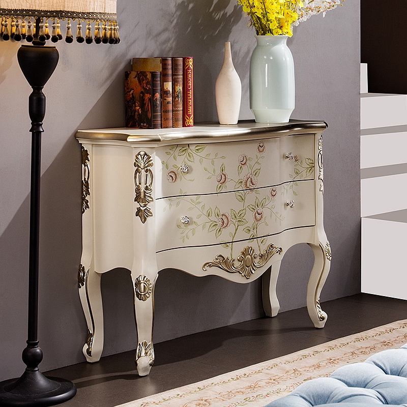 European-style porch cabinet Mediterranean solid wood decorative cabinet simple American-style hall cabinet solid wood carved hall cabinet K3028