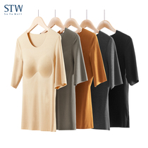 Warm Underwear Woman With Chest Cushion Modale Plus Suede Fever Muscle Undercoat Grinding no-mark Undershirt Half Sleeve Autumn Clothes winter