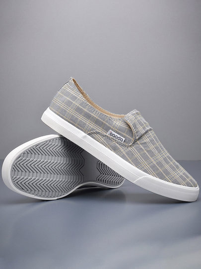 Men's summer breathable slip-on plaid cloth shoes men's low-cut trendy old Beijing canvas shoes lazy casual sneakers