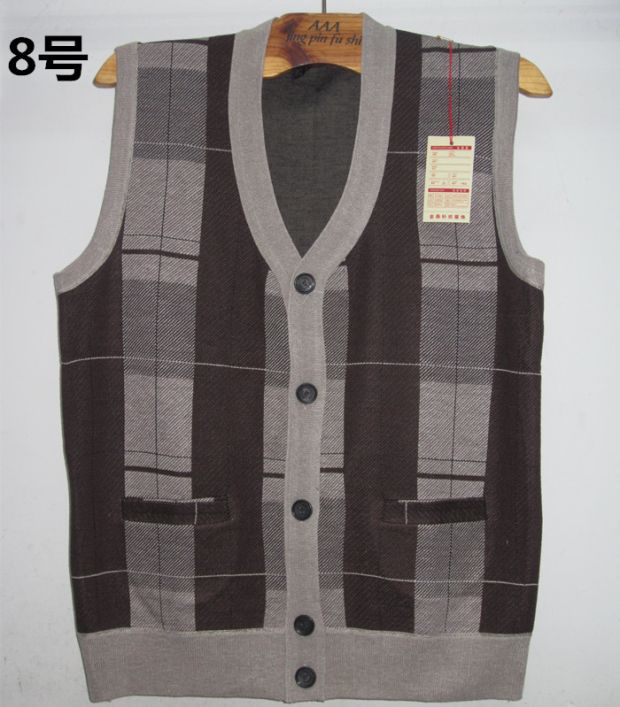 Mùa xuân và Mùa Thu Cha Nam Trung Niên của Nam Giới Vest Vest Người Già V-Cổ Áo Len Đan Cardigan Vai