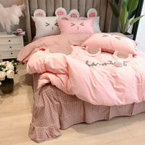 ins sheets four pieces of net red Tongan all cotton pure cotton quilt cover single double princess wind lotus leaf side bed supplies