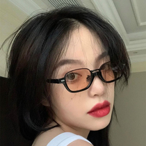 Retro fashion new bottom half frame brown sunglasses female ins wind small frame personality street shot concave shape sunglasses port wind