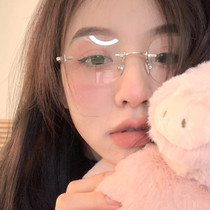 Little red book with the same frameless glasses frame tide women ultra-light ins wind round face anti-blue light myopia with a degree of plain makeup