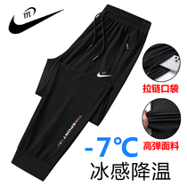 Outdoor quick-drying pants mens summer thin stretch breathable sports ice pants running large size loose closing trousers