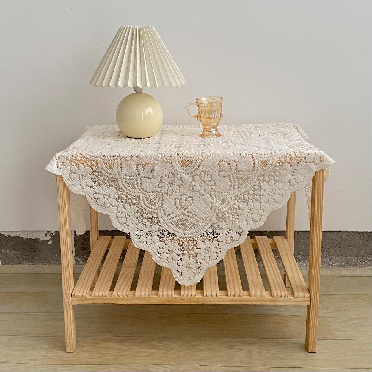 Lace Hollowed-out White Lace Tablecs Table Cloth Square Ins Wind Retro Tea Table Bed Head Cabinet Sofa Fridge Lid Cloth Cover