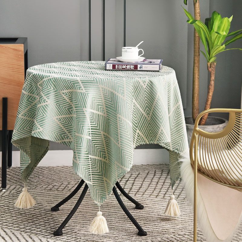 w American light luxury small round coffee table tablecloth balcony round table cloth art ins wind green cotton linen small fresh tablecloth