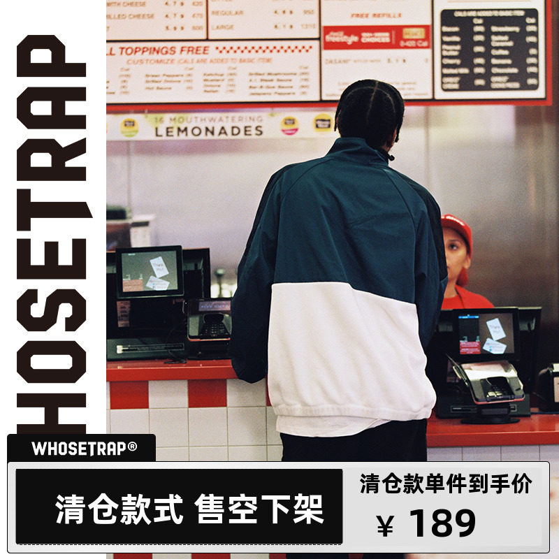 WHOSETRAP Tide Cards American Street Retro Splicing Blue White Collage Hip Hop Loose Jacket Jacket