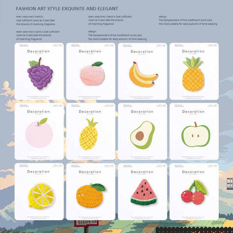Cartoon fruit embroidery sticker handbook cover diy sticker ipad shell decoration sticker school bag clothes patch sticker