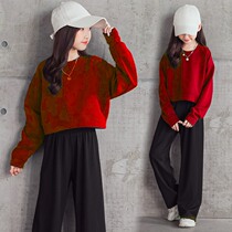 Japanese Girl Suit Autumn Winter 2021 New Children Foreign Air Clothing Broadlegged Pants Trendy Casual Plus Suede Two Sets