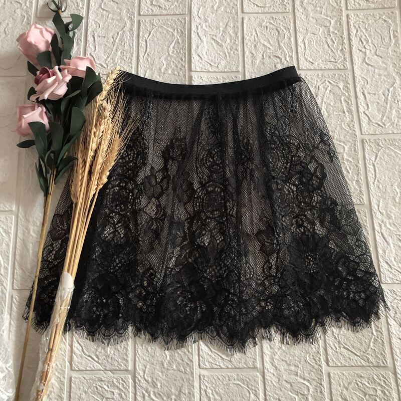Layered Lace Skirt with Built-In Petticoat to Cover the Hips, Plus Size Embroidered Half-Length Skirt for Petite Women