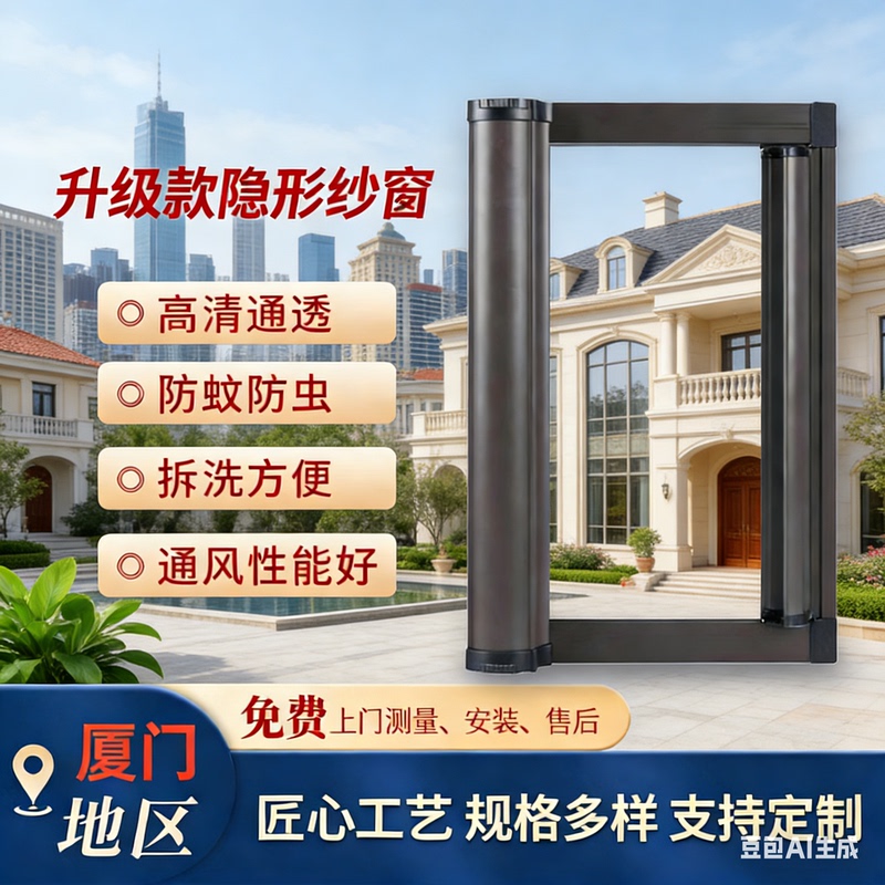 Xiamen Roller-Type Sliding High-Transparency Mesh Invisible Screen Window, Removable, Washable, Recyclable, Roll-Up, Mosquito-Proof, Cat-Proof, and Ventilating