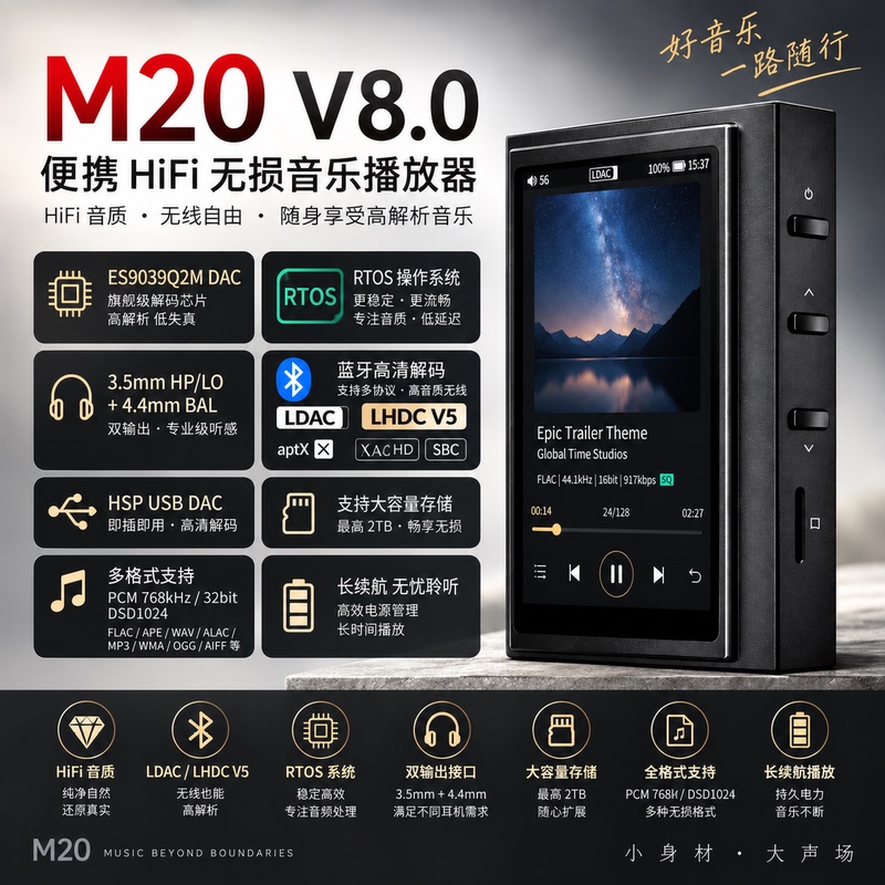 F.Audio Pure Sound System Sound Finder M20 Hifi Player USB Decoding Bluetooth Hard Decoding Es9039Q2M