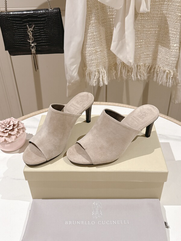 Cowhide High-Heeled 7cm Slippers for Women with Rhinestones, Understated Old Money Style