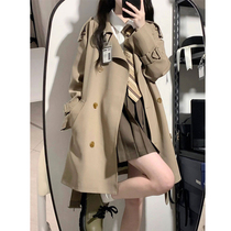 2023 early spring new khaki windbreaker jacket womens mid-length small chic casual high-end Korean style