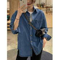 Denim shirt womens 2022 spring layered retro all-match washed blue shirt womens design sense niche tops