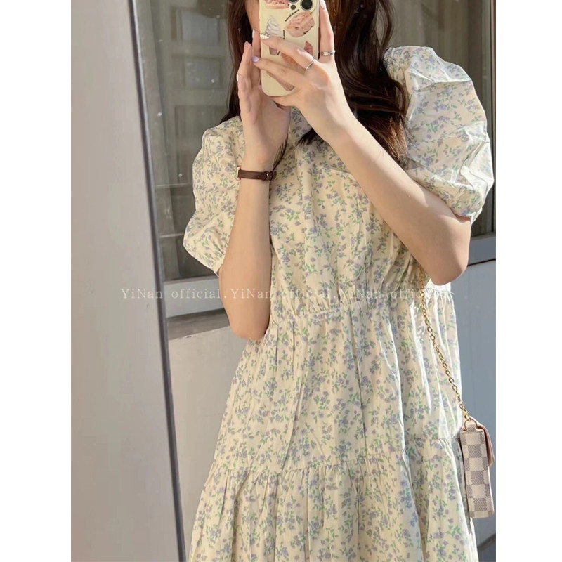 Dress female 2022 summer popular floral skirt high-end Korean style long skirt gentle wind ins puff sleeve skirt