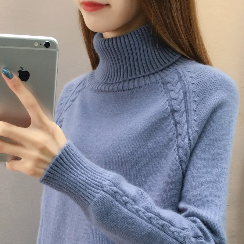 高领毛衣女2019新款宽松慵懒风外穿毛衣短款套头堆堆领打底针织衫