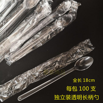 Transparent long handle spoon mixing spoon coffee dessert milk tea long spoon transparent stirring thickened 100 pieces