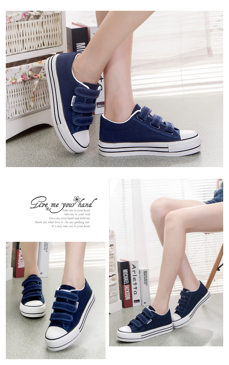 Giày xuân hè 2018 mới dành cho nữ giày vải nữ Velcro thoáng khí giày vải nữ thấp giúp giày nông sinh - Plimsolls giày thể thao nữ màu đen