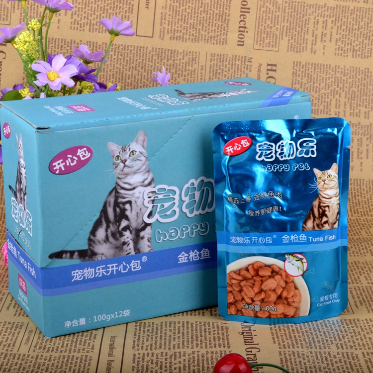 Pet Le Happy Bag Thức ăn cho mèo Đồ ăn vặt Gói tuyệt vời 100g * 24 Gói Trộn và kết hợp Mèo đóng hộp Nhiều tỉnh thức ăn cho mèo mẹ mới đẻ