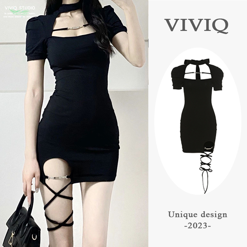 Hot Girl Hollow-Out Black Sexy Dress for Women, New Summer Style with Unique Design, Slimming and Pure Desire, Bodycon Short Skirt