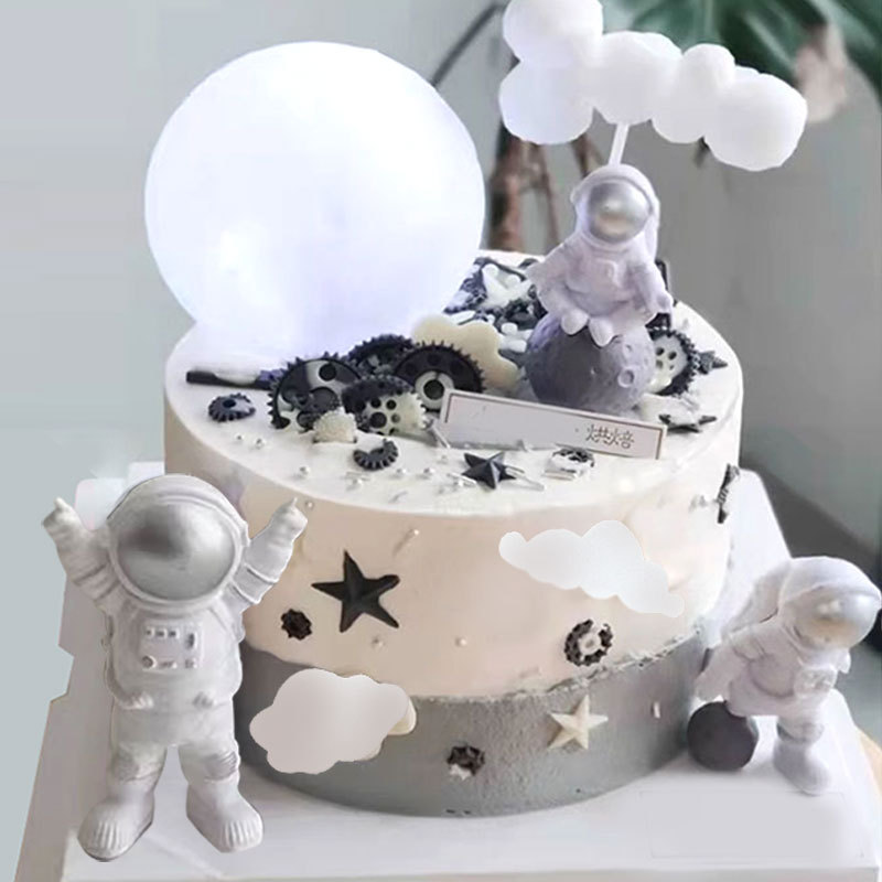 Astronaut Cake Decoration Ornaments Space Rocket Space Theme Boy Birthday Pom-Pom Cloud Plug-In Accessories