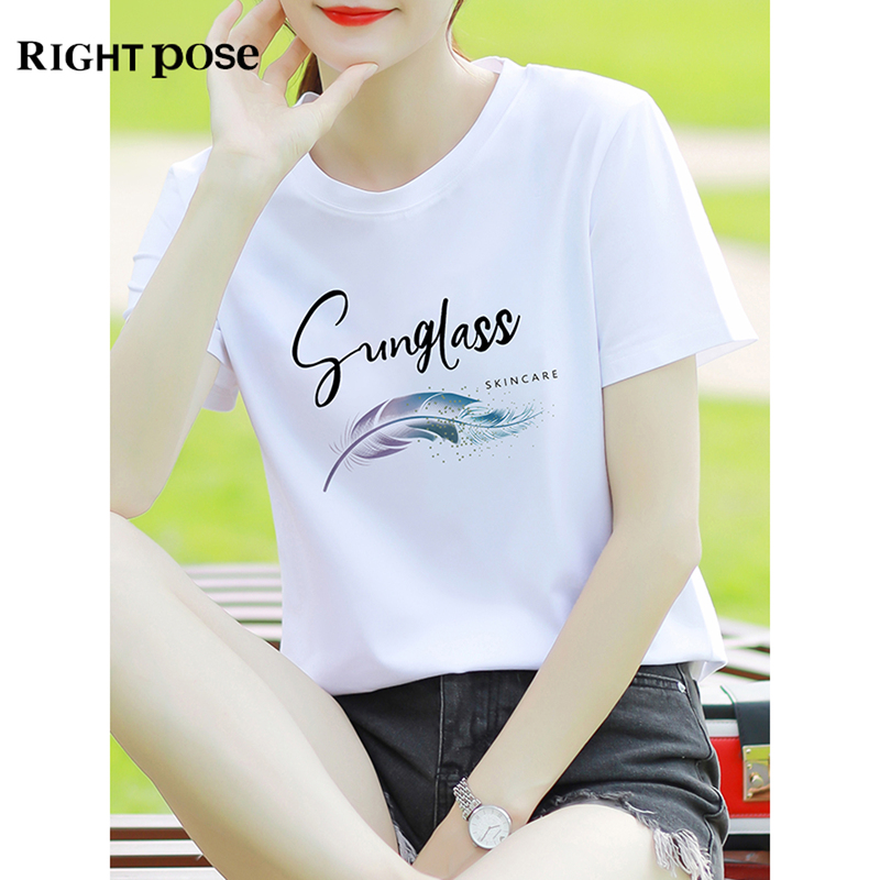 Pure Cotton White Short-Sleeved T-Shirt for Women, 2026 New Summer Loose Half-Sleeve T-Shirt with Regular Shoulder Print Top