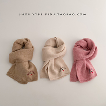 Childrens scarf autumn and winter thickened warm knitted wool neck scarf for boys and girls solid color foreign style versatile windproof neck protector