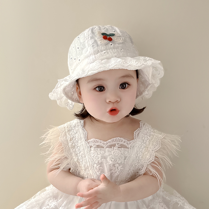 Baby Hat Spring and Summer Thin Style Cute Korean Lace Edge Princess Hat for Baby Girls Sun Protection Toddler Bucket Hat