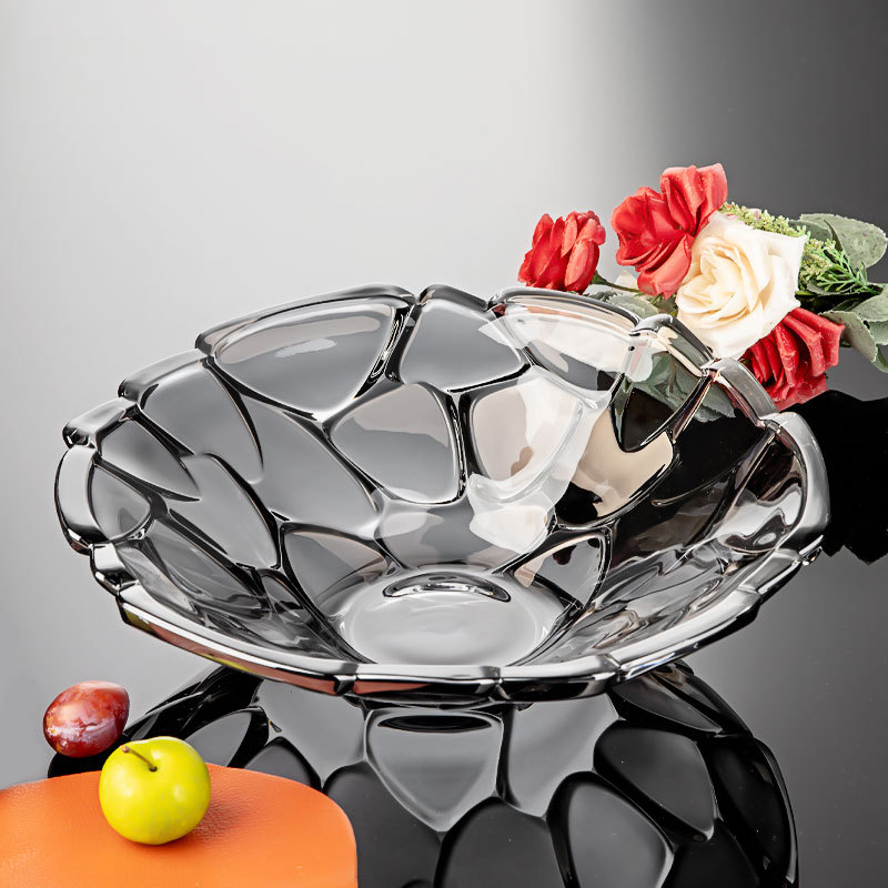 Modern Exquisite Crystal Glass Fruit Plate, Light Luxury Home-Use Living Room Coffee Table Tall Fruit Plate, Dried Fruit Plate, Snack Plate, Large