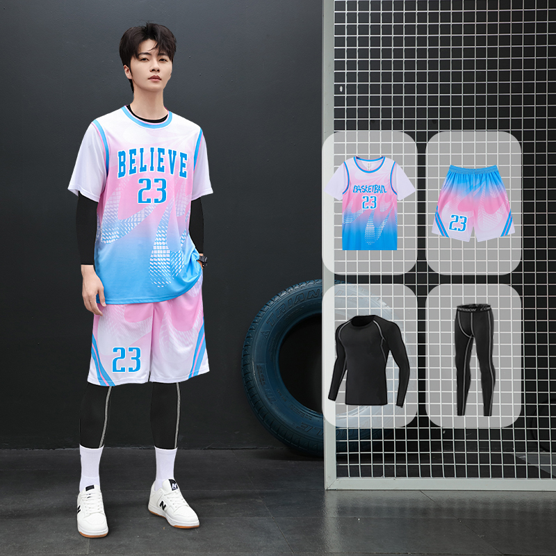 Autumn and Winter Short-Sleeved Basketball Uniform Four-Piece Set for Men 2026 New Quick-Drying Ice Silk T-Shirt Youth Sports Class Uniform for Women