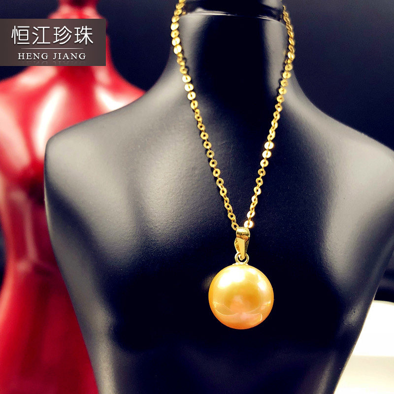 恒江南洋金珍珠18K黄金项链:女神必备,天然色正圆强光单颗吊坠,让你光芒四射!-颈饰-淘宝好物网