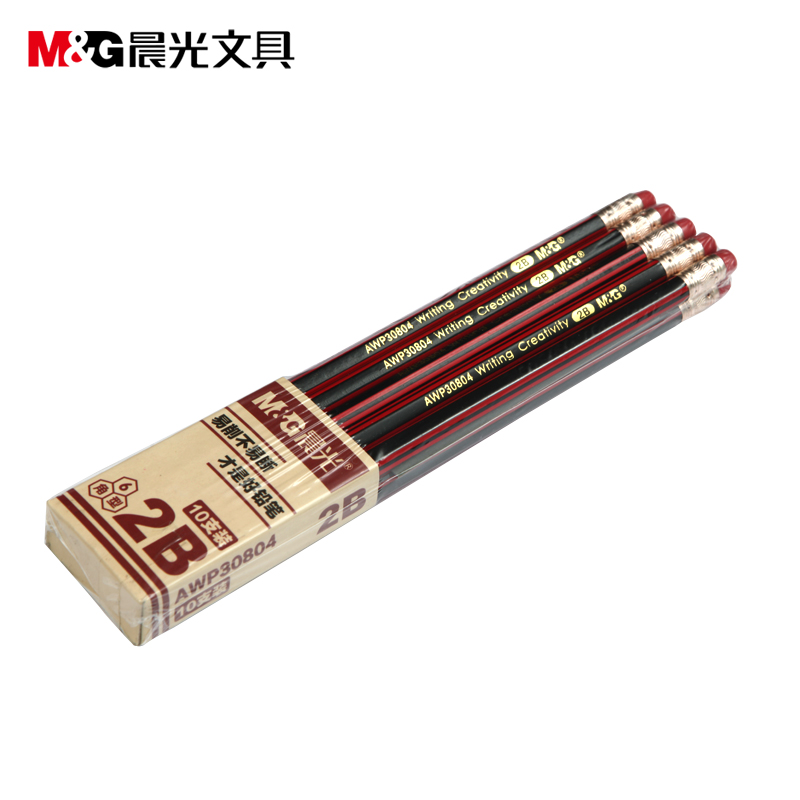 Morning light stationery cut pencil hexagon 2B red and black drawing wooden pencil children's pencil AWP30804