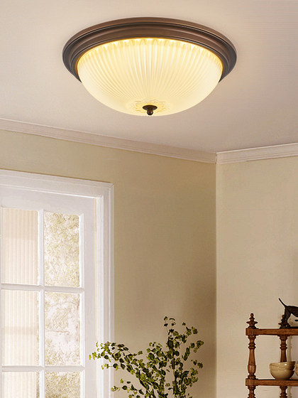 Full-Spectrum Eye Protection Simple Round Home Master Bedroom Lamp Retro Brushed Copper Study Balcony Hallway Ceiling Lamp