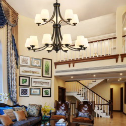 American-Style Staircase Chandelier, Long Chandelier, Three-Story Loft, Rotating Villa, Open-Air Living Room, Duplex Building, Simple Large Chandelier