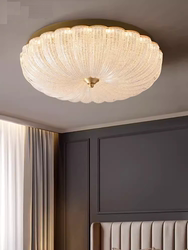 Light Luxury Ceiling Lamp, Bedroom Lamp, Modern and Simple Full-Spectrum Eye-Protection Lamp for Master Bedroom, American-Style Crystal Sand Glass Lamp