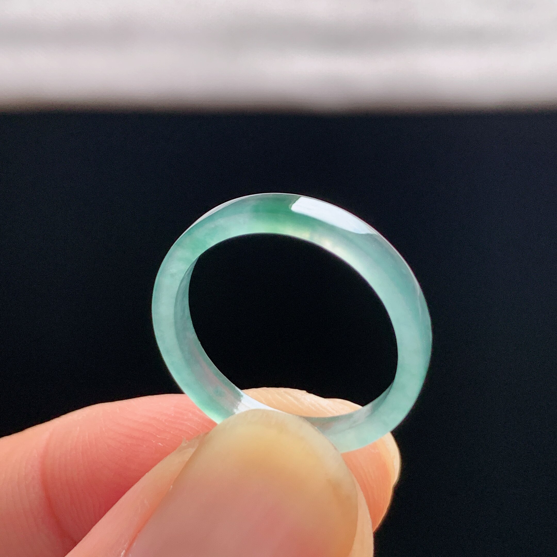 Natural A-grade ice jade floating flower square ring