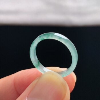 Natural a-grade ice jade floating flower square ring