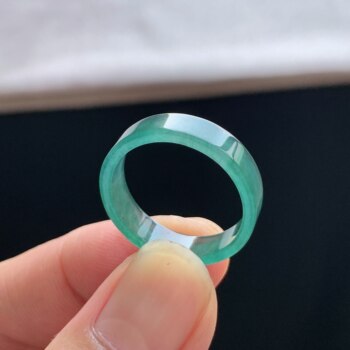 Natural a-grade ice jade lake blue square ring