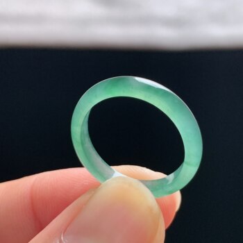 Natural a-grade ice clear water green jadeite ring
