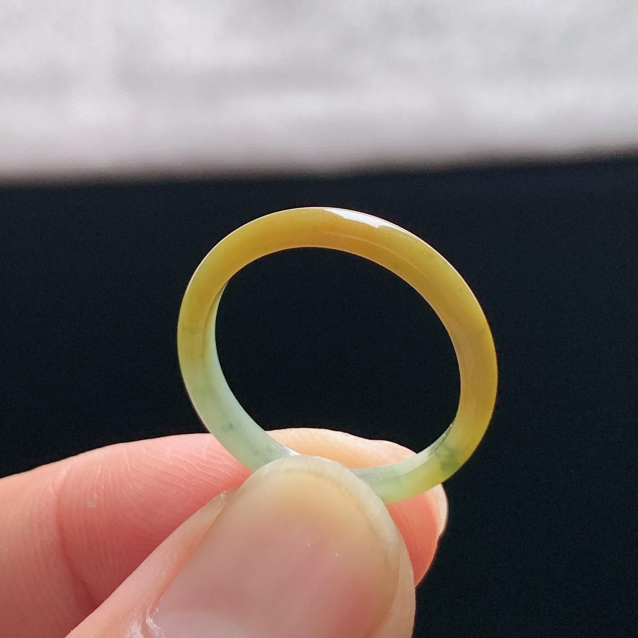 Natural A-grade ice yellow jade ring