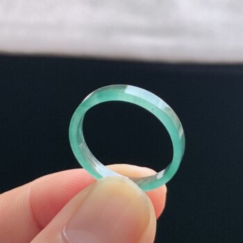 Natural a-grade ice sky blue jade square ring